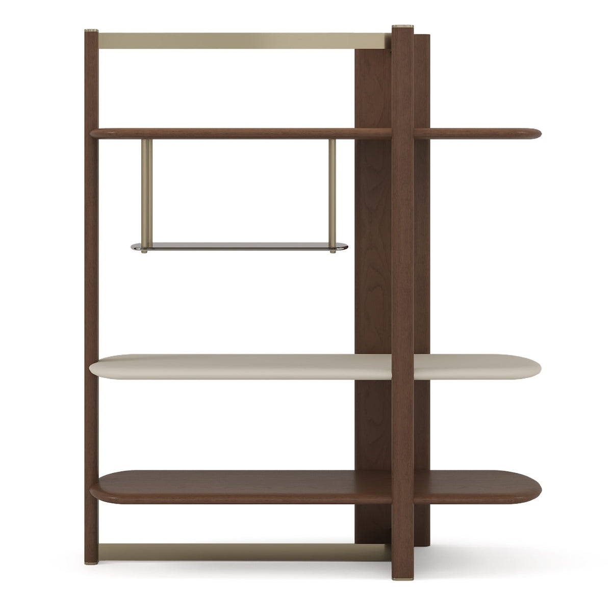 Denali - Mid-Century Modern Walnut + Tea Glass + Gold Right-Facing Shelf