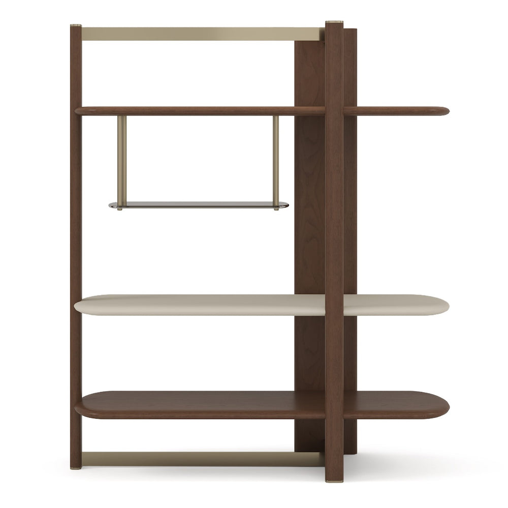 Denali - Mid-Century Modern Walnut + Tea Glass + Gold Right-Facing Shelf