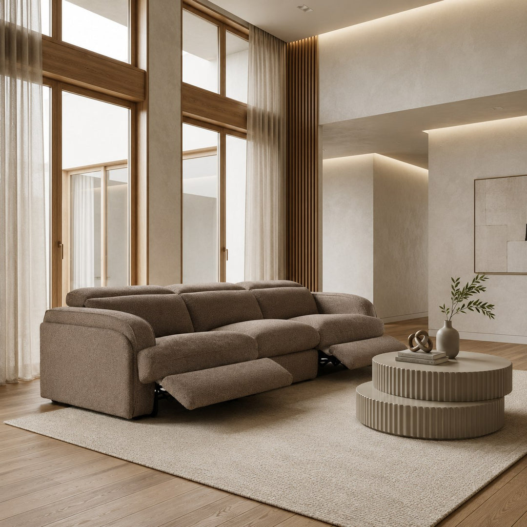 Ambler - Modern Brown Fabric Sofa w/ 2 Power Recliners