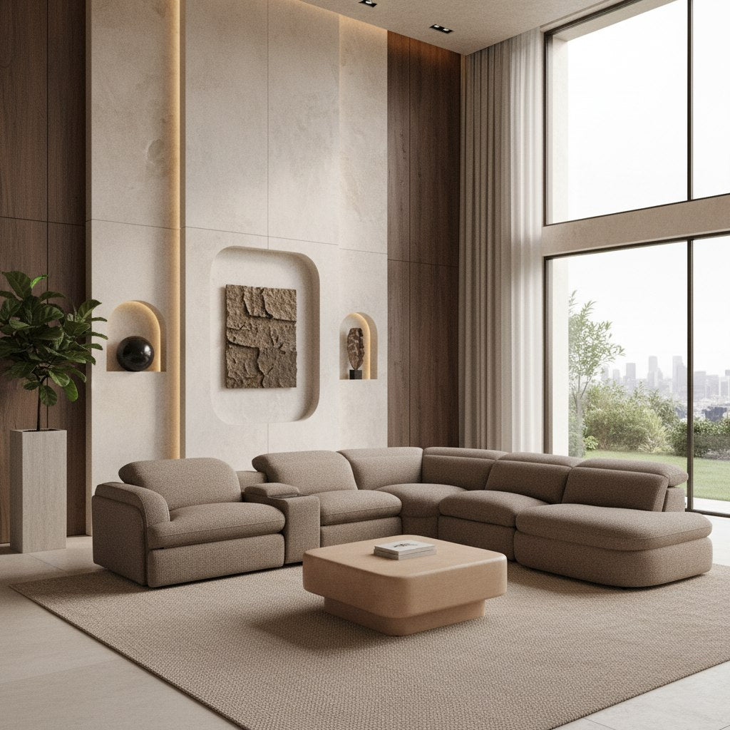 Ambler - Modern Brown Fabric Sectional Sofa w/ 2 Power Recliners Right Facing Chaise