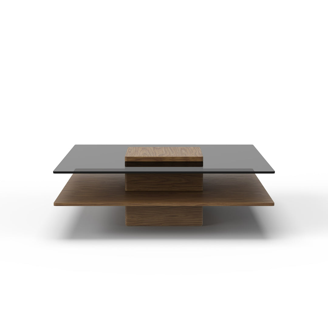 Clarion - Modern Walnut  and  Grey Glass Coffee Table