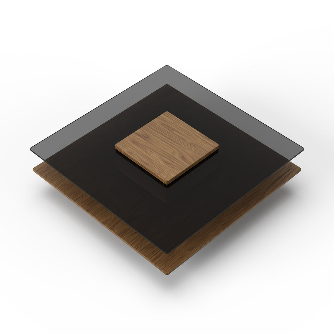 Clarion - Modern Walnut  and  Grey Glass Coffee Table