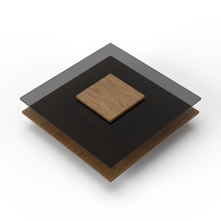 Clarion  Modern Walnut & Grey Glass Coffee Table