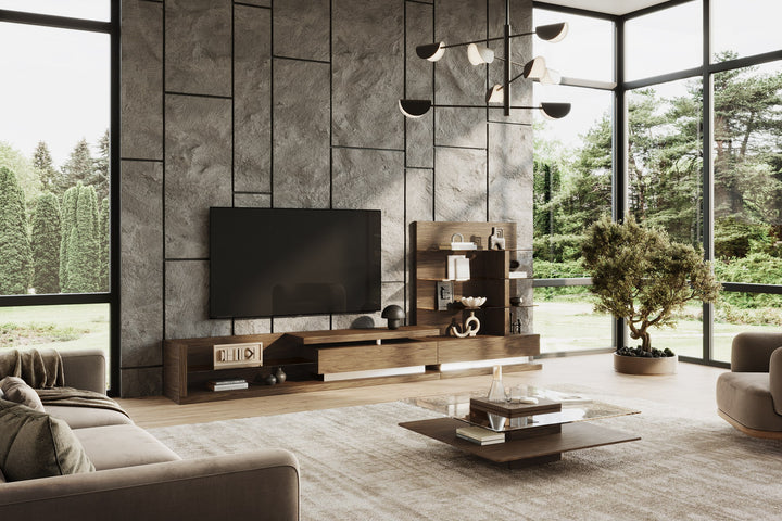 Clarion  Modern Walnut & Grey Glass Coffee Table