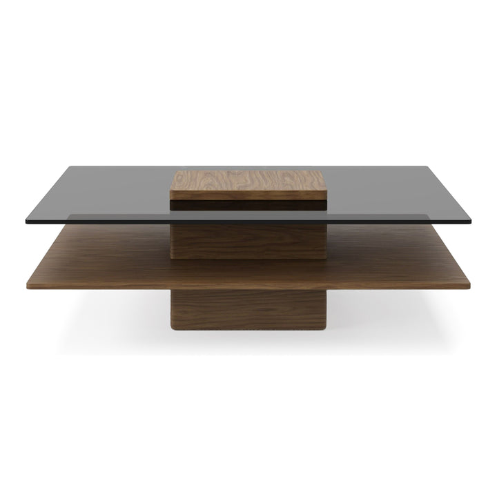 Clarion - Modern Walnut &amp; Grey Glass Coffee Table