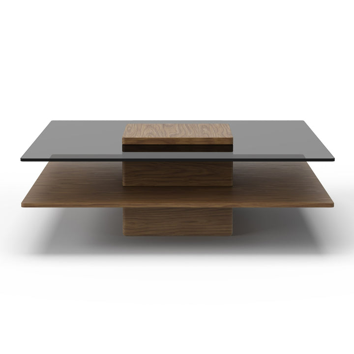 Clarion - Modern Walnut &amp; Grey Glass Coffee Table