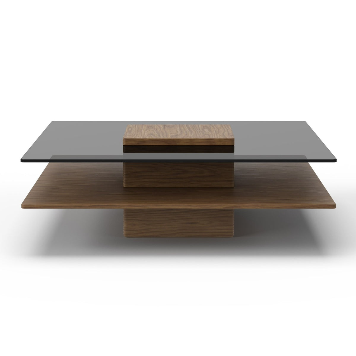 Clarion - Modern Walnut & Grey Glass Coffee Table - View 2