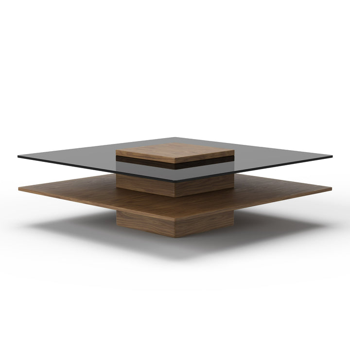 Clarion - Modern Walnut &amp; Grey Glass Coffee Table
