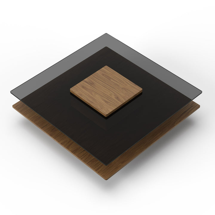 Clarion - Modern Walnut &amp; Grey Glass Coffee Table