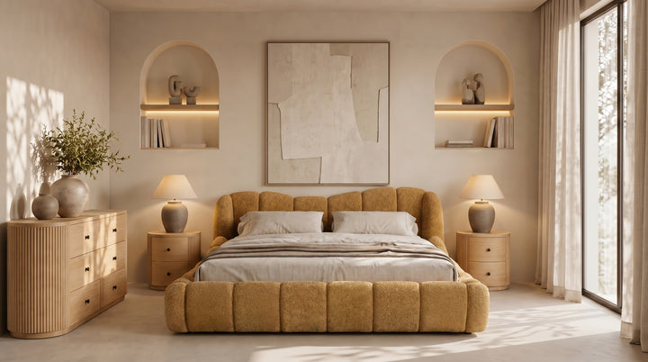 Janine - Modern Camel Fabric Bed