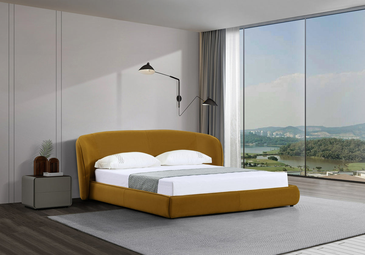 Lambert - Modern Burnt Orange Fabric Upholstered Bed - View 2