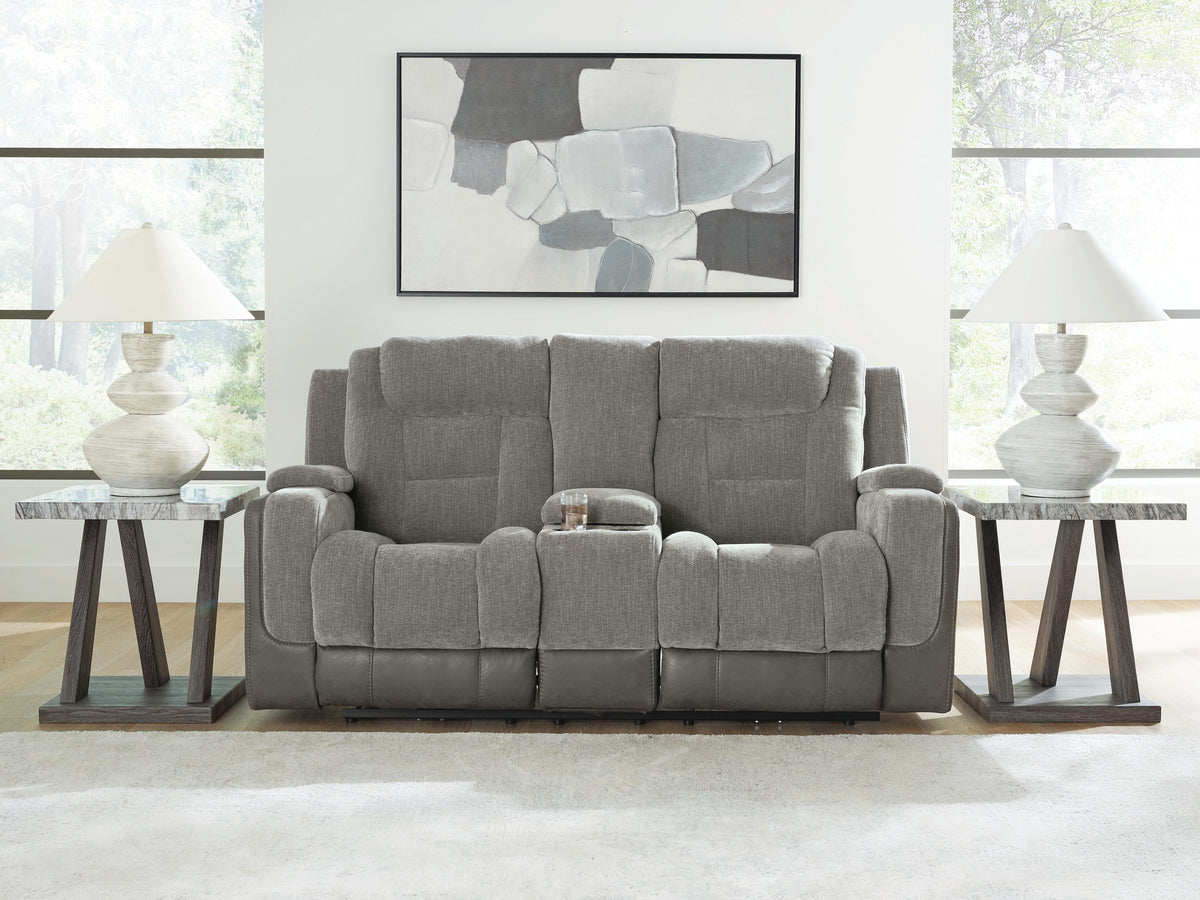 Mixed Motion Power Reclining Loveseat with Console - Shadow (2)