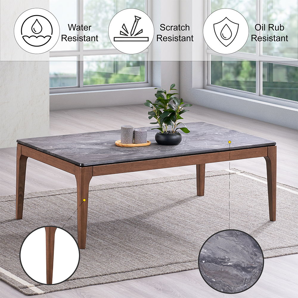 Bevis - Coffee Table - Engineered Stone Top & Walnut