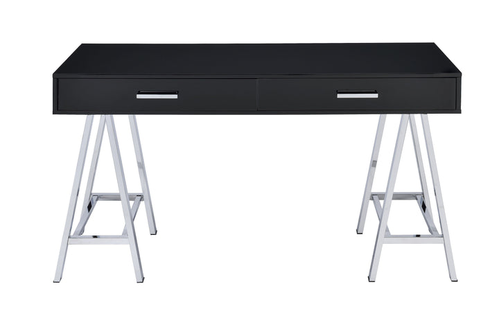 Coleen - High Gloss Writing Desk With USB - Black / Chrome
