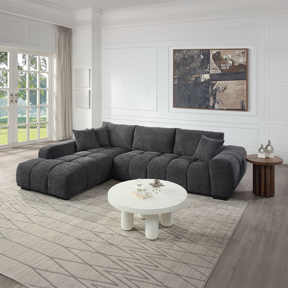Chosen - Sectional Sofa With 3 Pillows - Gray Chenille