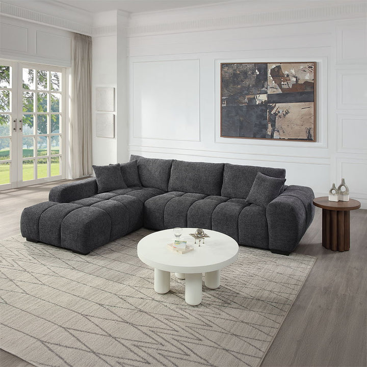 Chosen - Sectional Sofa With 3 Pillows - Gray Chenille
