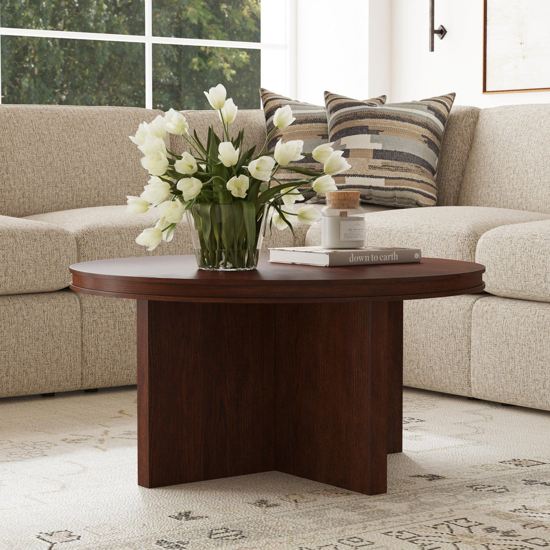 Waterfall Round Coffee Table Dark Brown