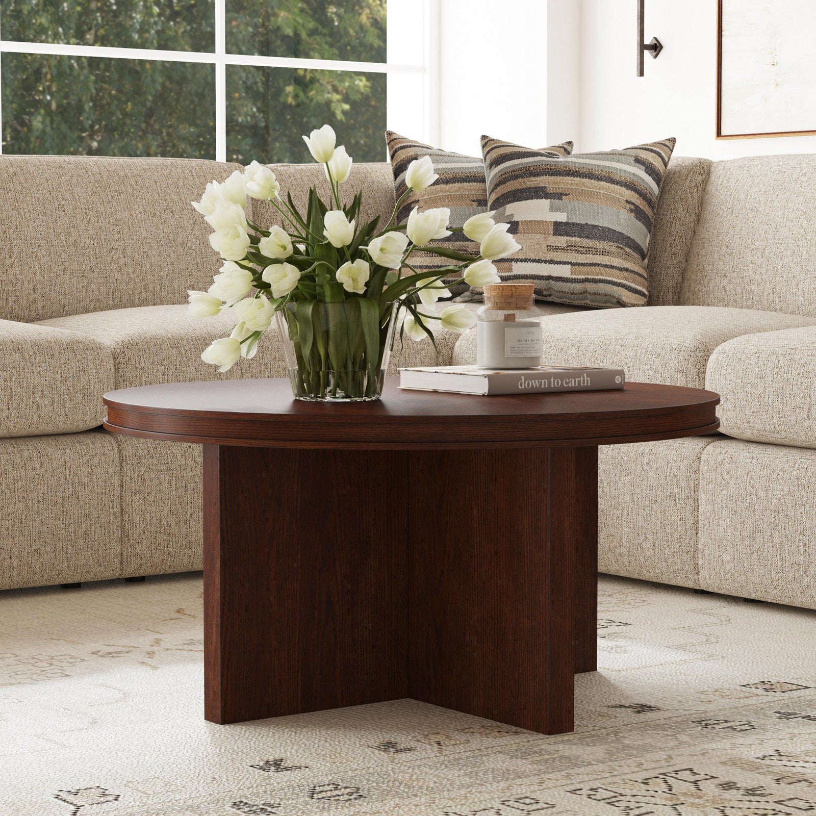 Waterfall Round Coffee Table Dark Brown