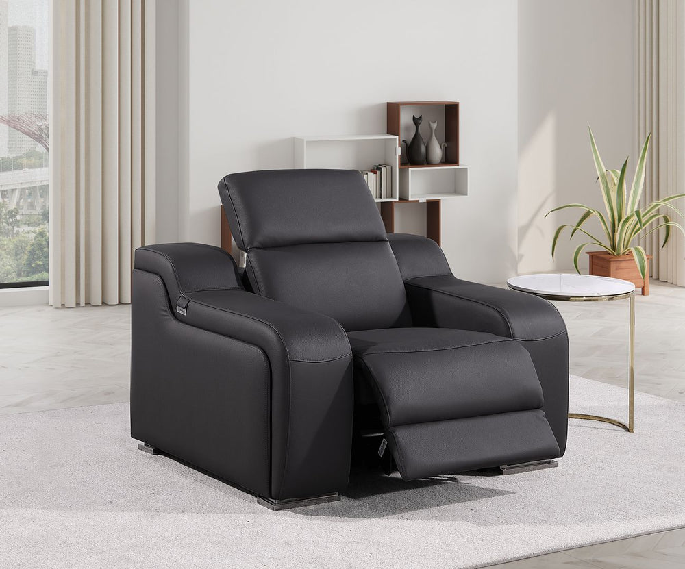DivanItalia 1116 Top Grain Italian Leather Power Reclining Chair with Power Headrests - Black