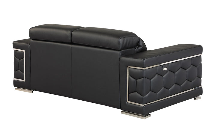 DivanItalia 692 Loveseat with Adjustable Headrest in Top-Grain Italian Leather - Black