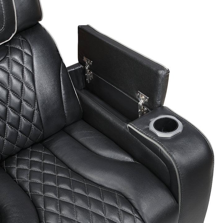 Apex Power Reclining Leather Chair with Heat &amp; Massage - Black