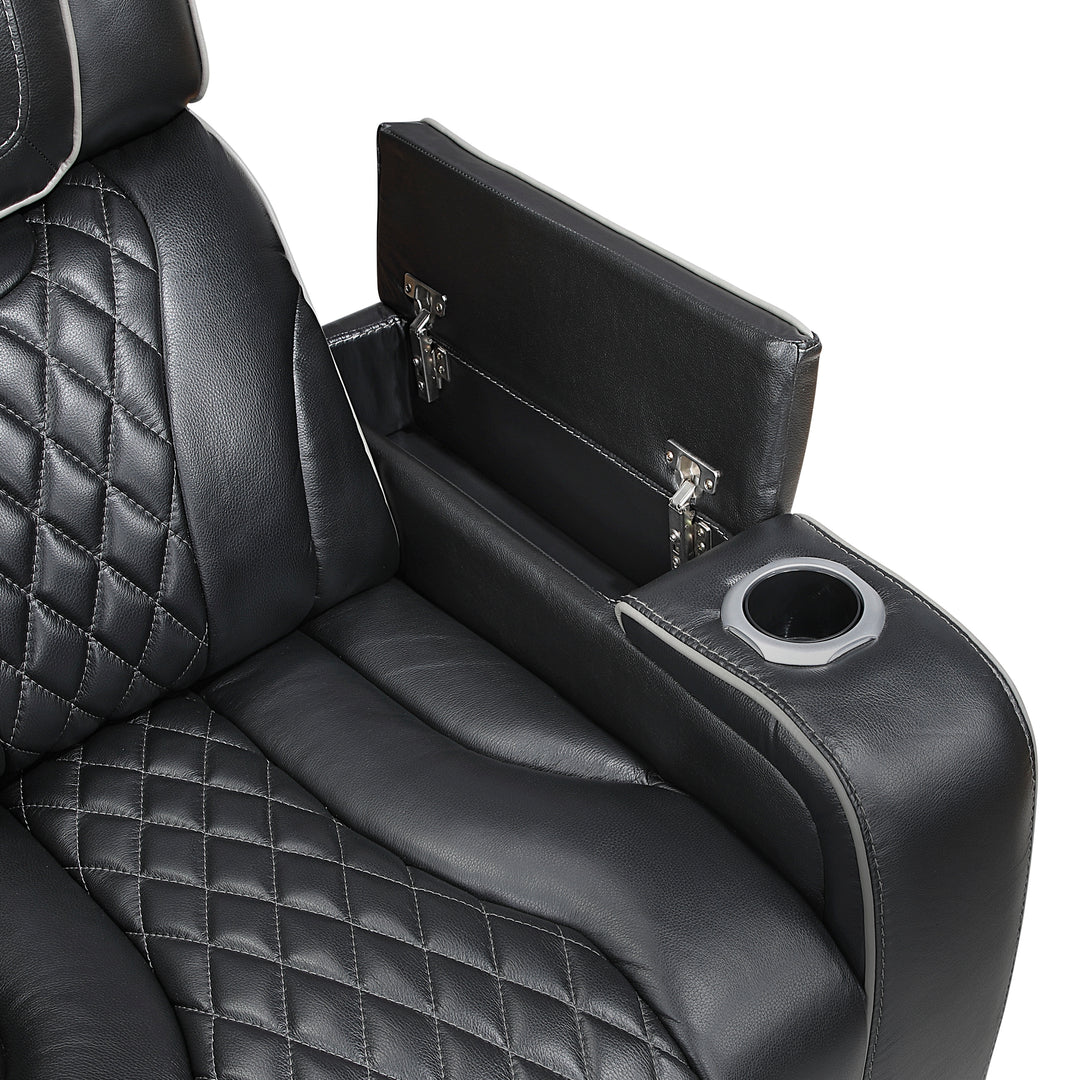 Apex Power Reclining Leather Chair with Heat & Massage - Black
