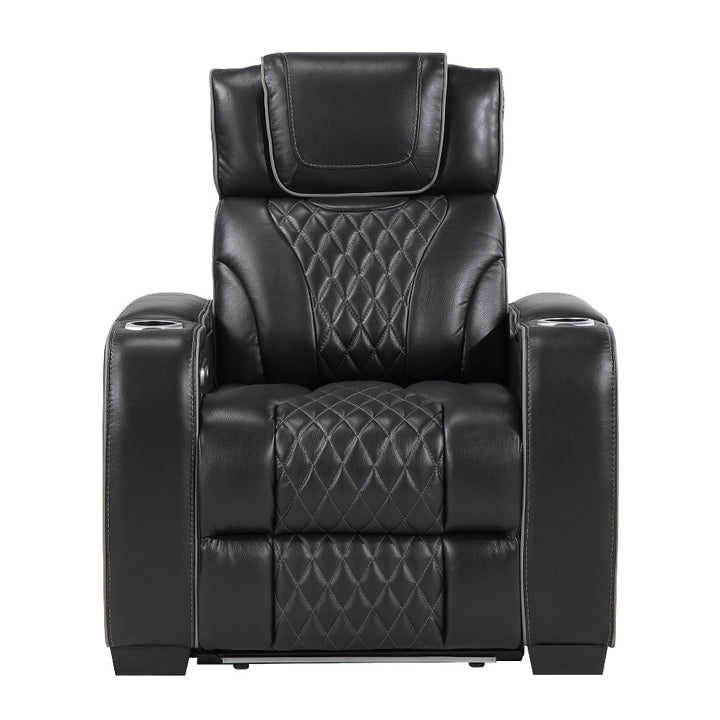 Apex Power Reclining Leather Chair with Heat &amp; Massage - Black