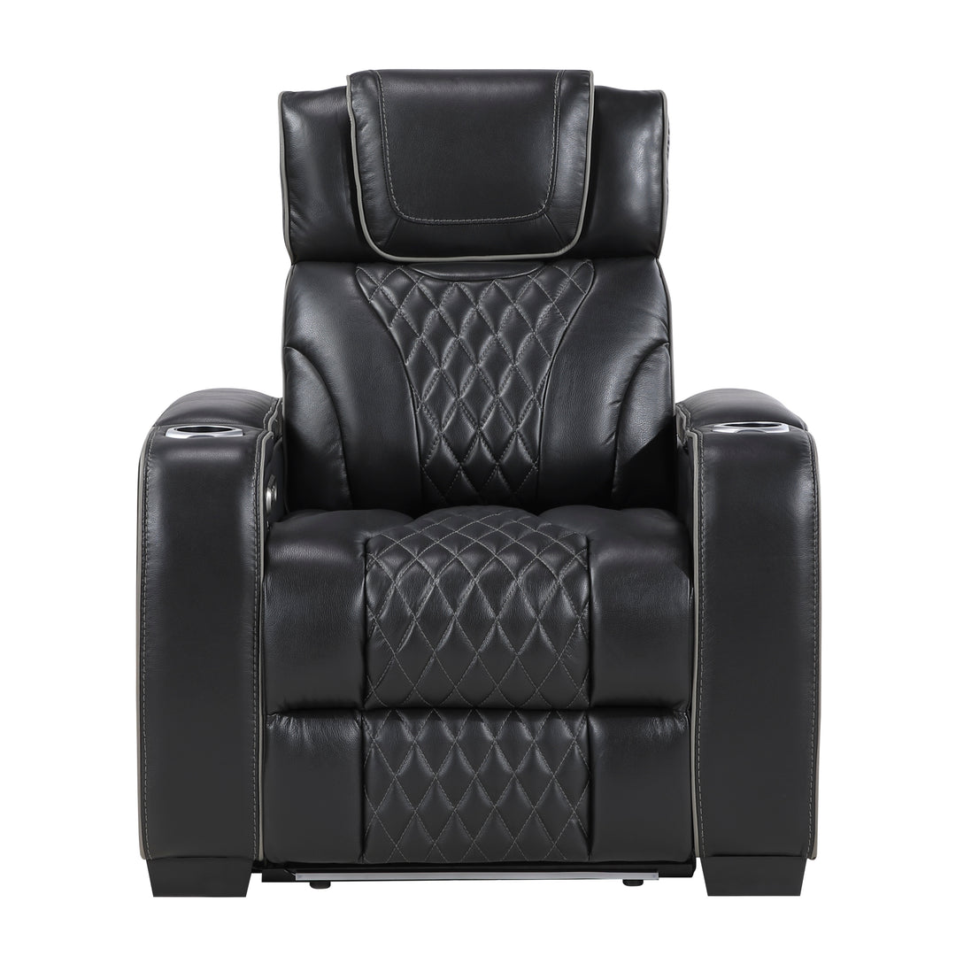 Apex Power Reclining Leather Chair with Heat & Massage - Black