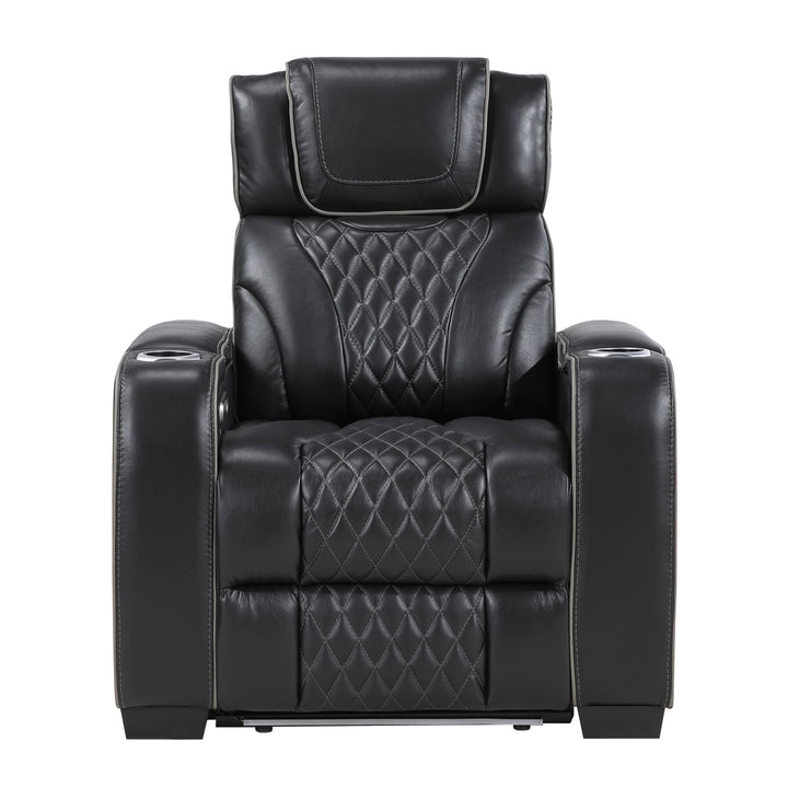 Apex Power Reclining Leather Chair with Heat &amp; Massage - Black