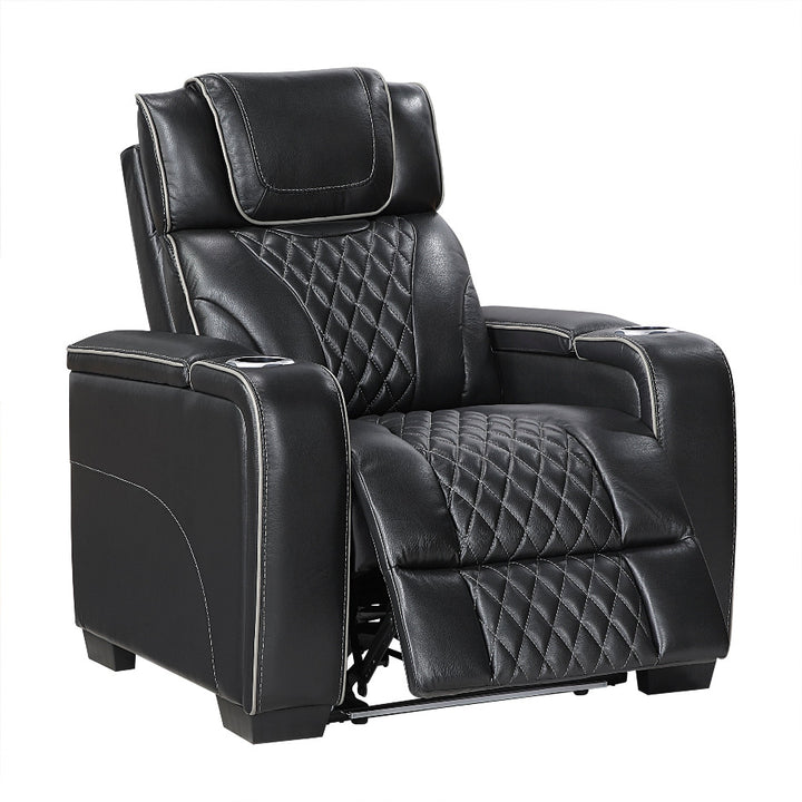 Apex Power Reclining Leather Chair with Heat &amp; Massage - Black