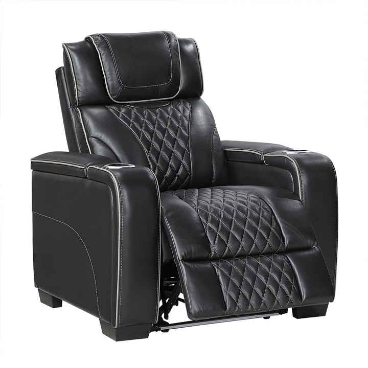 Apex Power Reclining Leather Chair with Heat &amp; Massage - Black
