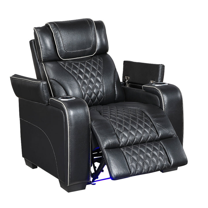 Apex Power Reclining Leather Chair with Heat &amp; Massage - Black