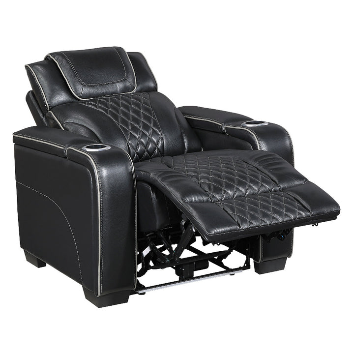 Apex Power Reclining Leather Chair with Heat &amp; Massage - Black