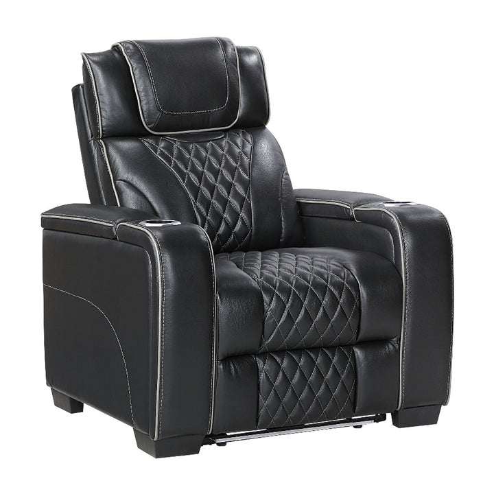 Apex Power Reclining Leather Chair with Heat &amp; Massage - Black