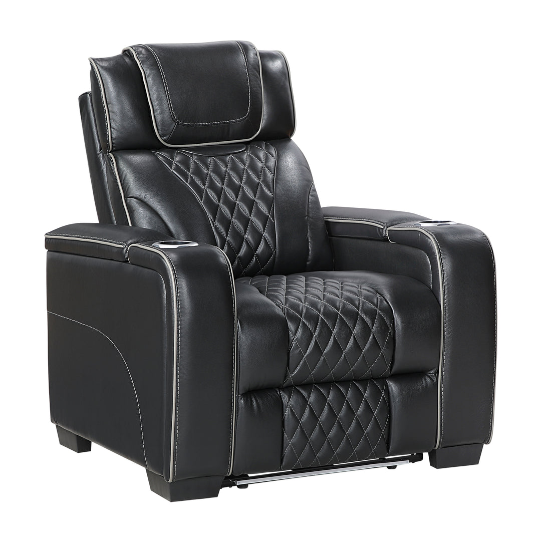 Apex Power Reclining Leather Chair with Heat & Massage - Black