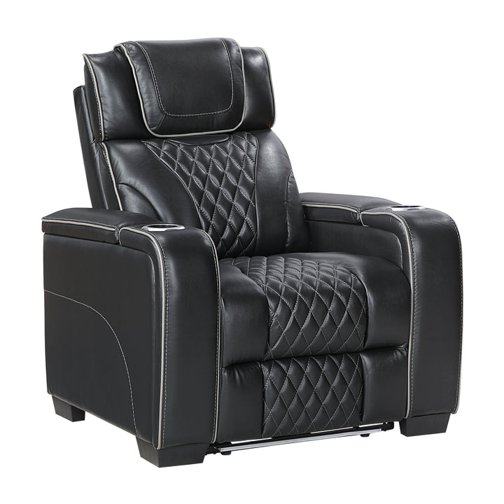 Apex Power Reclining Leather Chair with Heat &amp; Massage - Black