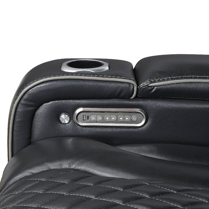 Apex Power Reclining Leather Chair with Heat &amp; Massage - Black