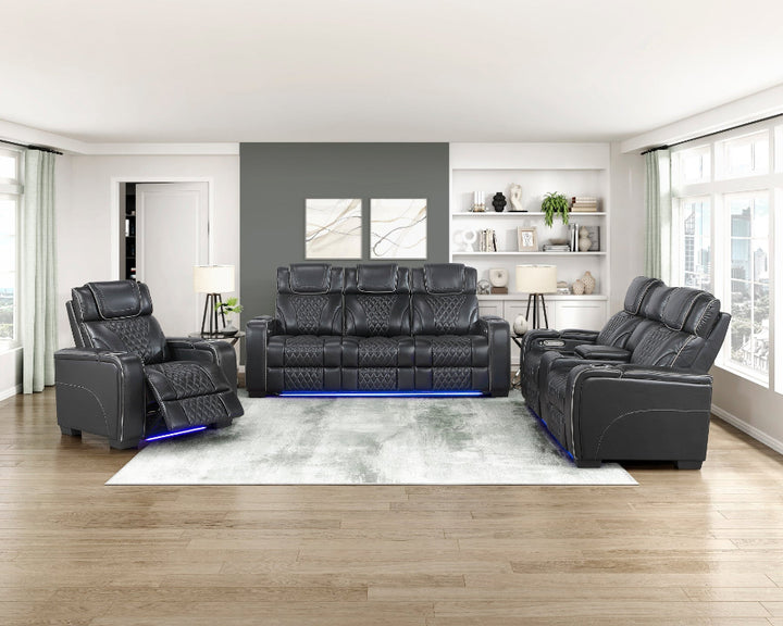 Apex Power Reclining Leather Chair with Heat &amp; Massage - Black