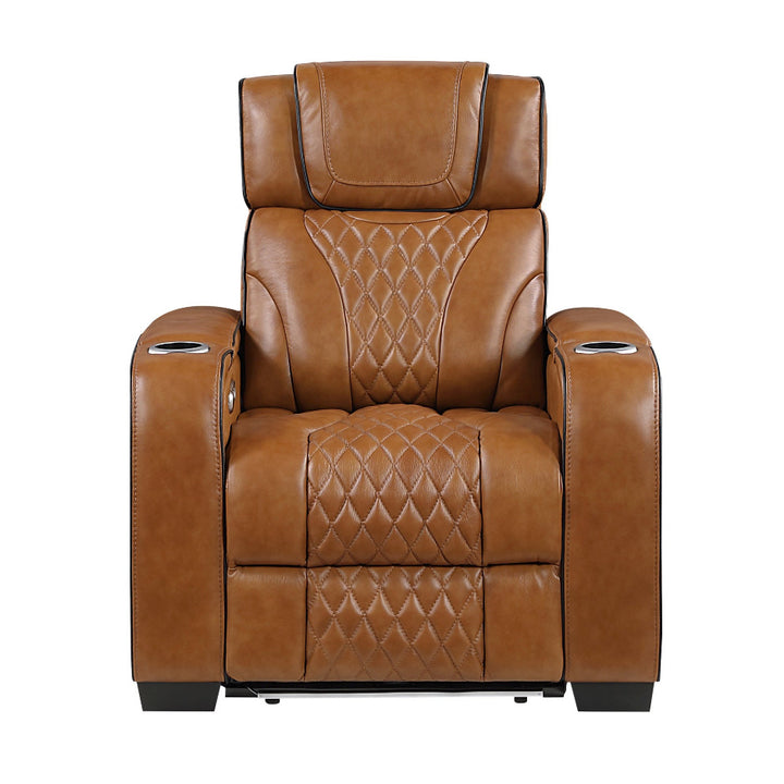 Apex Power Reclining Leather Chair with Heat &amp; Massage - Brown