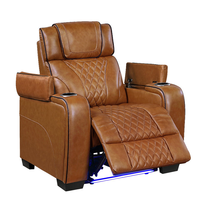 Apex Power Reclining Leather Chair with Heat &amp; Massage - Brown