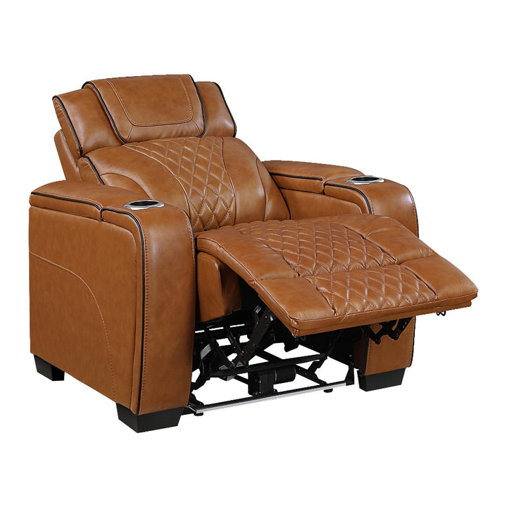 Apex Power Reclining Leather Chair with Heat &amp; Massage - Brown