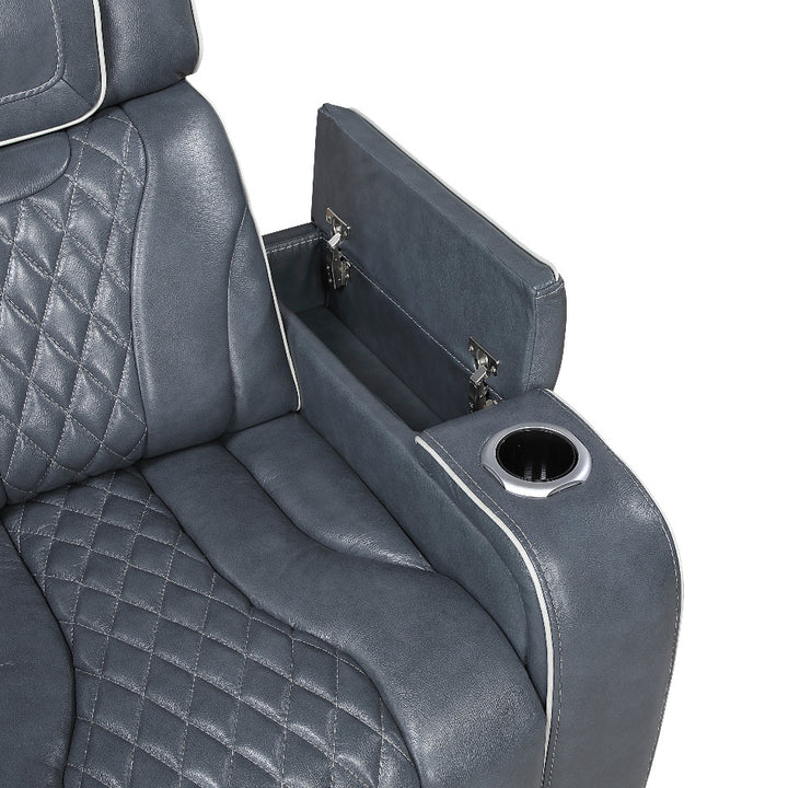 Apex Power Reclining Leather Chair with Heat &amp; Massage - Blue