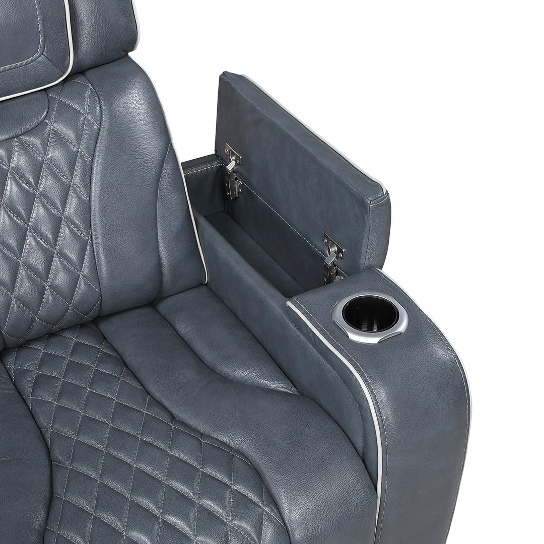 Apex Power Reclining Leather Chair with Heat & Massage - Blue