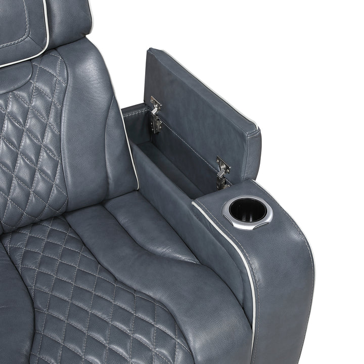 Apex Power Reclining Leather Chair with Heat &amp; Massage - Blue