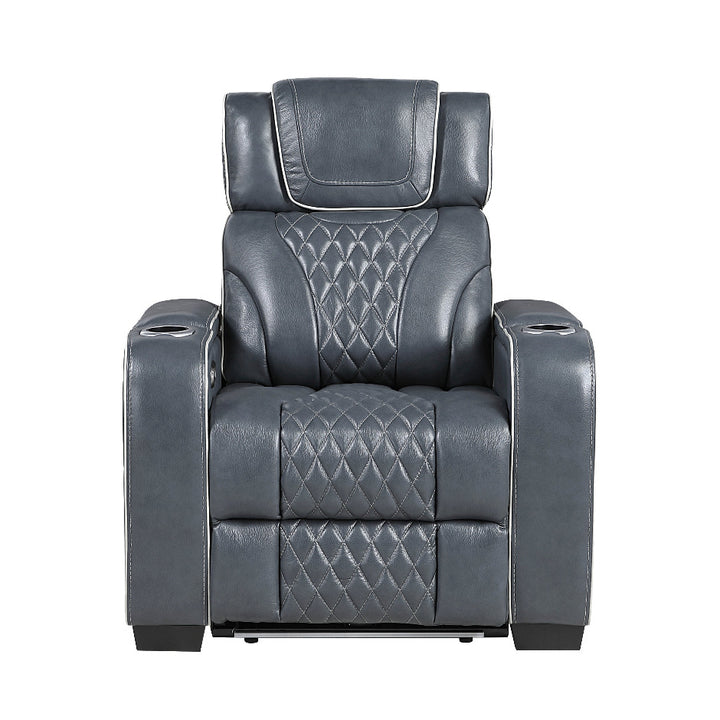 Apex Power Reclining Leather Chair with Heat &amp; Massage - Blue
