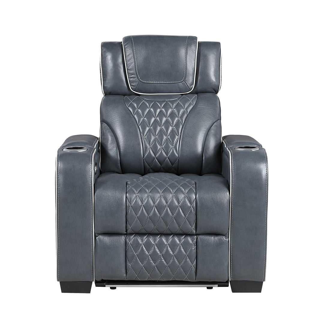 Apex Power Reclining Leather Chair with Heat & Massage - Blue