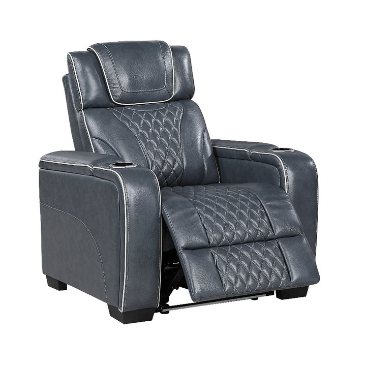 Apex Power Reclining Leather Chair with Heat &amp; Massage - Blue