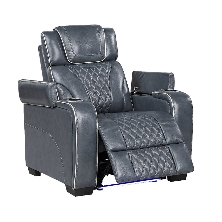 Apex Power Reclining Leather Chair with Heat &amp; Massage - Blue