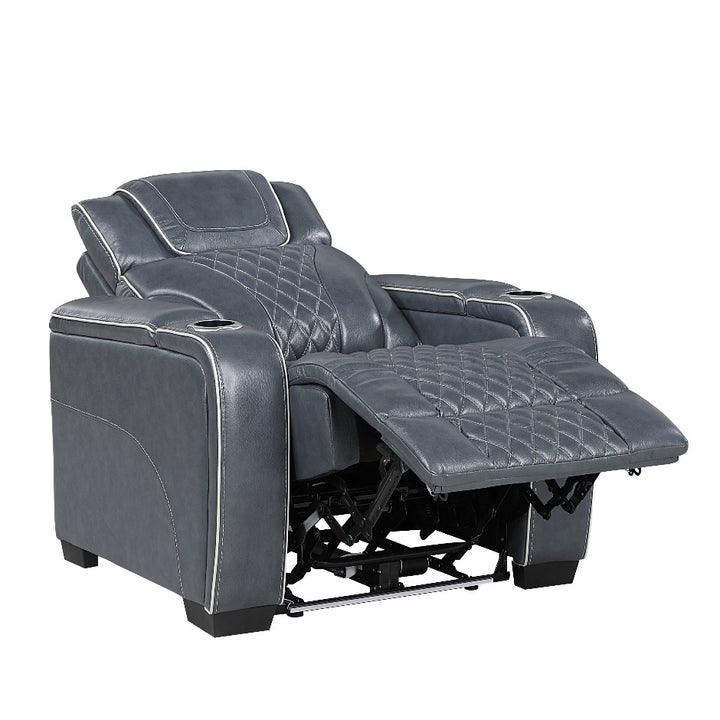 Apex Power Reclining Leather Chair with Heat &amp; Massage - Blue