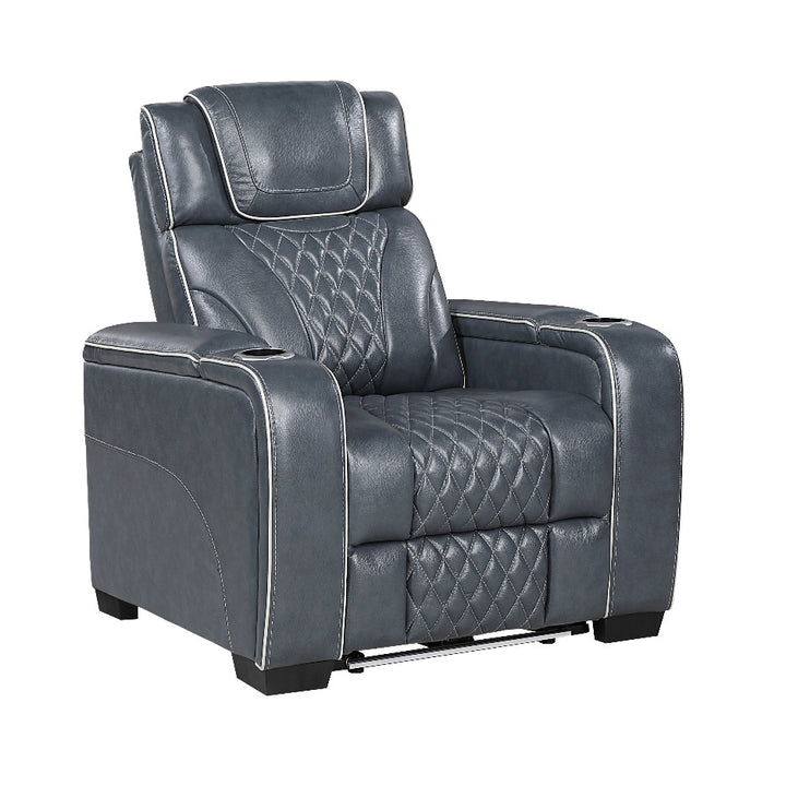 Apex Power Reclining Leather Chair with Heat &amp; Massage - Blue